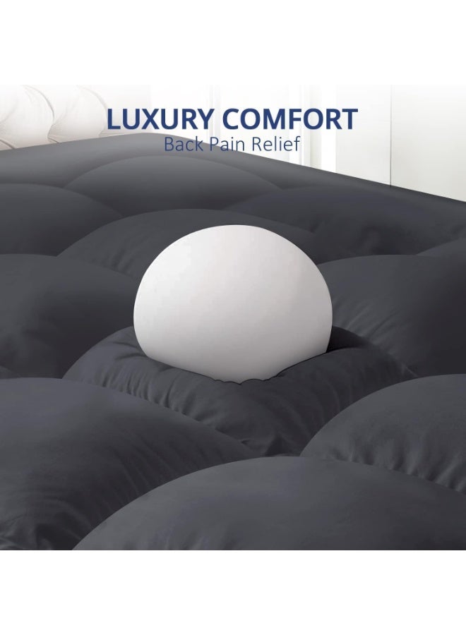 Super Soft Fabric Double Mattress Topper - 120 x 200+6 cm, Hotel Luxury Fluffy Soft Comfortable Breathable 600 GSM Extra Thick Bed Topper With Elastic Bands, Gray - Image 4