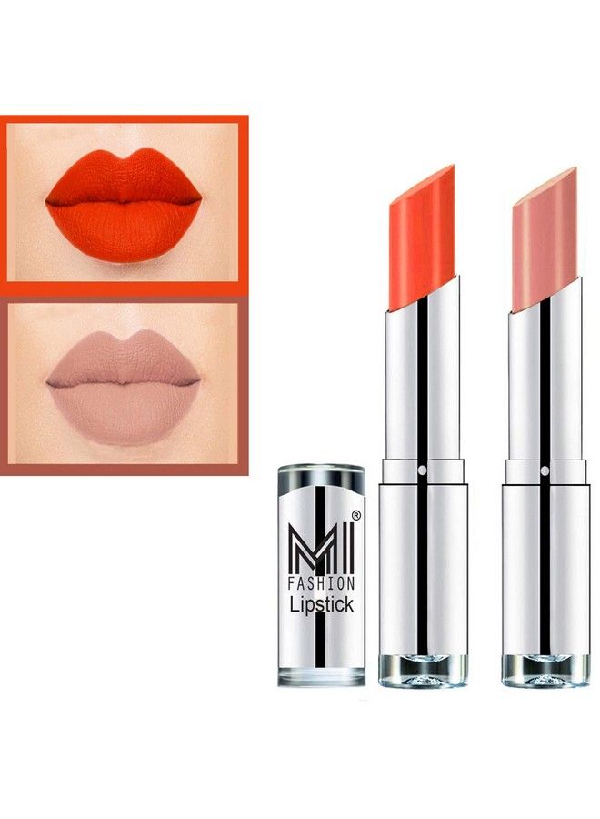 MI FASHION Made In India Vegan Long Wear Soft Matte Lipsticks Set Pigmented Combo Of 2 ( Orange Nude ) - Image 1