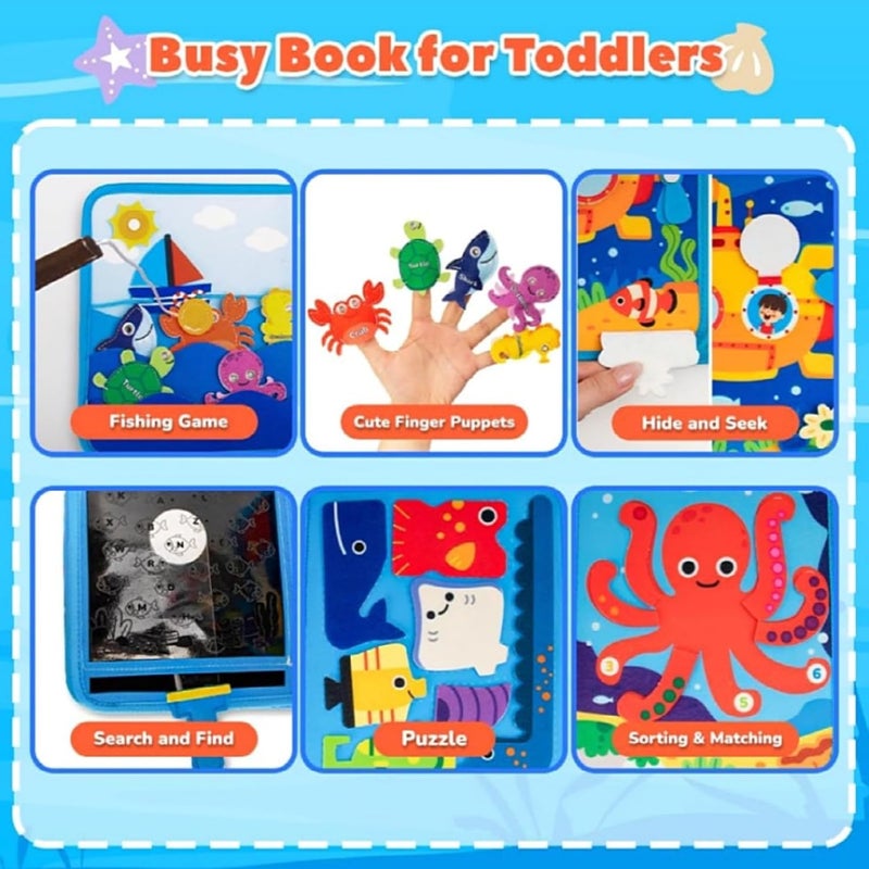 Busy Board for Toddlers Girls Montessori Toys for 3+ Year Old Sea Animals Preschool Learning Activities Toddler Travel Toys for 3+ Ocean Theme (Blue Sea) - Image 3
