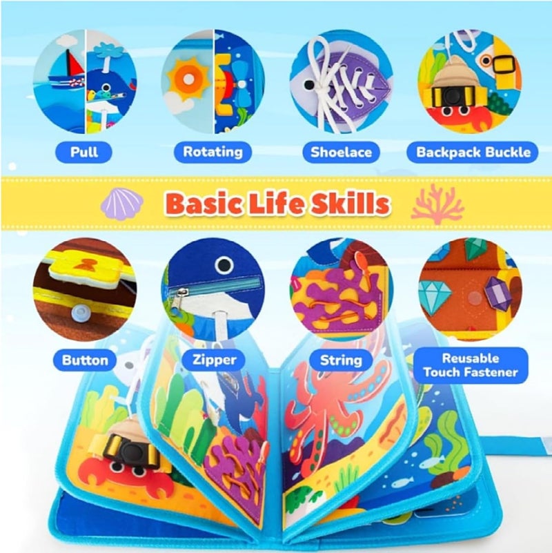 Busy Board for Toddlers Girls Montessori Toys for 3+ Year Old Sea Animals Preschool Learning Activities Toddler Travel Toys for 3+ Ocean Theme (Blue Sea) - Image 4