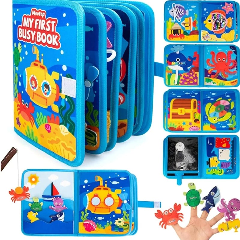 Busy Board for Toddlers Girls Montessori Toys for 3+ Year Old Sea Animals Preschool Learning Activities Toddler Travel Toys for 3+ Ocean Theme (Blue Sea) - Image 1