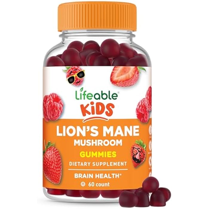 Lifeable Lions Mane Gummies for Kids | Great Tasting Lions Mane Mushroom Supplement | Vegan, Kosher, Non-GMO Kids Mushroom Gummies | Brain Support | 60 Count - Image 1
