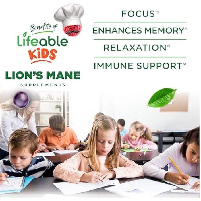 Lifeable Lions Mane Gummies for Kids | Great Tasting Lions Mane Mushroom Supplement | Vegan, Kosher, Non-GMO Kids Mushroom Gummies | Brain Support | 60 Count - Image 3