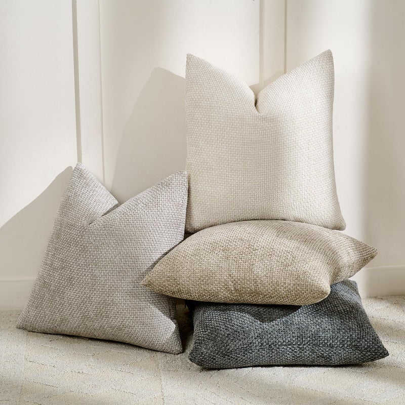Volcanics Boho Throw Pillow Covers 18x18 Set of 4, Neutral Chenille Decorative Cushion Covers for Couch, Sofa, Bedroom, Living Room, Farmhouse & Mid-Century Modern Home Decor - Image 2