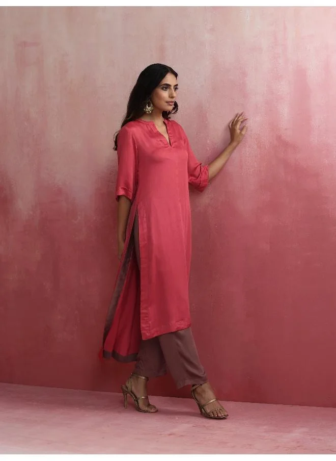 ترو برونز trueBrowns Red Modal Straight Fit Kurta Set