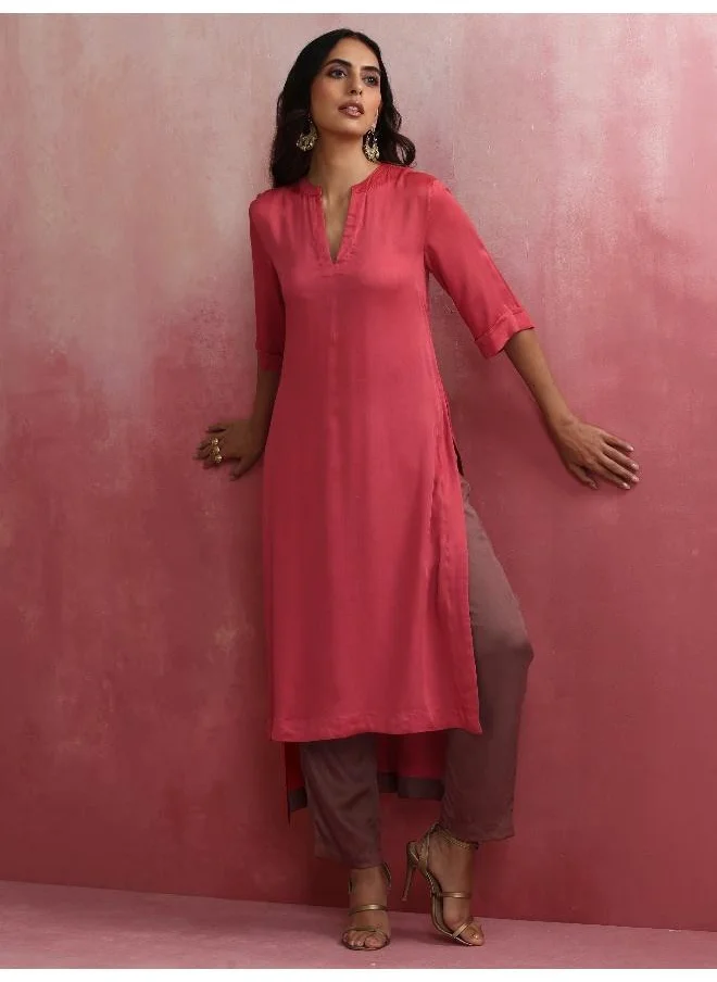 ترو برونز trueBrowns Red Modal Straight Fit Kurta Set