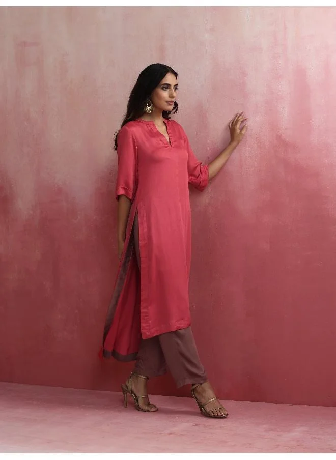 ترو برونز trueBrowns Red Modal Straight Fit Kurta Set