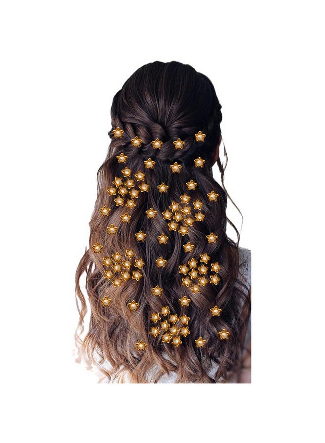 توهج الشعر دبوس شعر على شكل نجمة من هير فلير، حجر كريستال لامع مع لؤلؤة، 80 دبوسًا_2697_ذهبي - Image 1