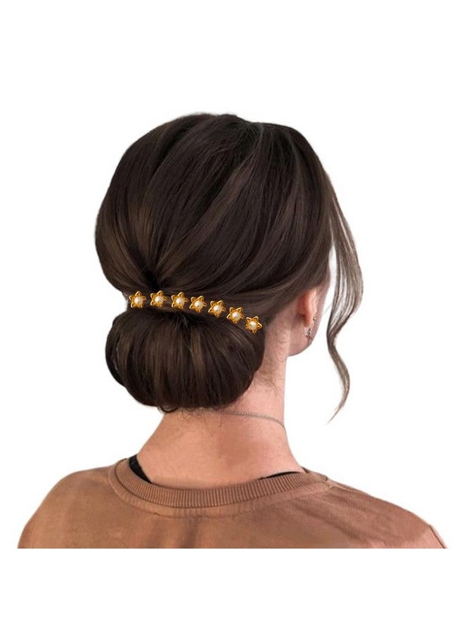 توهج الشعر دبوس شعر على شكل نجمة من هير فلير، حجر كريستال لامع مع لؤلؤة، 80 دبوسًا_2697_ذهبي - Image 2