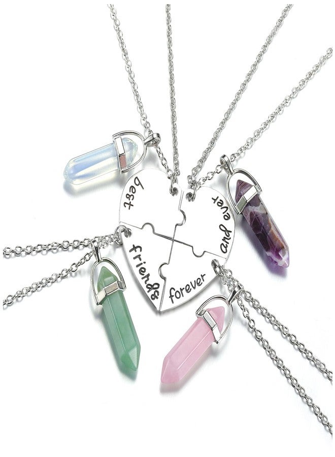Top Plaza Best Friend BFF Necklace for 4 Healing Crystal Matching Heart Pendant Necklace Friendship Graduation Gifts Best Friends Forever and Ever Jewelry - Image 1