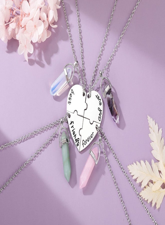 Top Plaza Best Friend BFF Necklace for 4 Healing Crystal Matching Heart Pendant Necklace Friendship Graduation Gifts Best Friends Forever and Ever Jewelry - Image 2