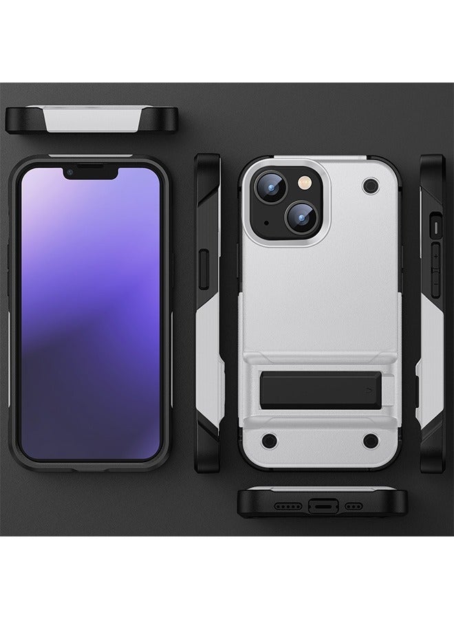 2 in 1 Kickstand Case for iPhone 13/14, Dustproof Design Anti Yellow Anti Scratch Hard Back Cover Slim and lightweight Protective Shell (Black+White) - Image 4
