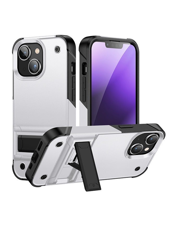 2 in 1 Kickstand Case for iPhone 13/14, Dustproof Design Anti Yellow Anti Scratch Hard Back Cover Slim and lightweight Protective Shell (Black+White) - Image 1