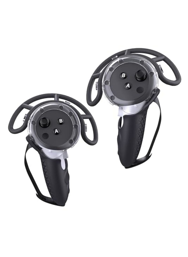 SOLARAE VR Controller Grips Cover for Meta Quest 3 Accessories, TPU Controller Protector with Adjustable Straps with Controller Hand Straps and 2pcs Joystick Cover for Meta Quest 3 Accessories (Black) - Image 1