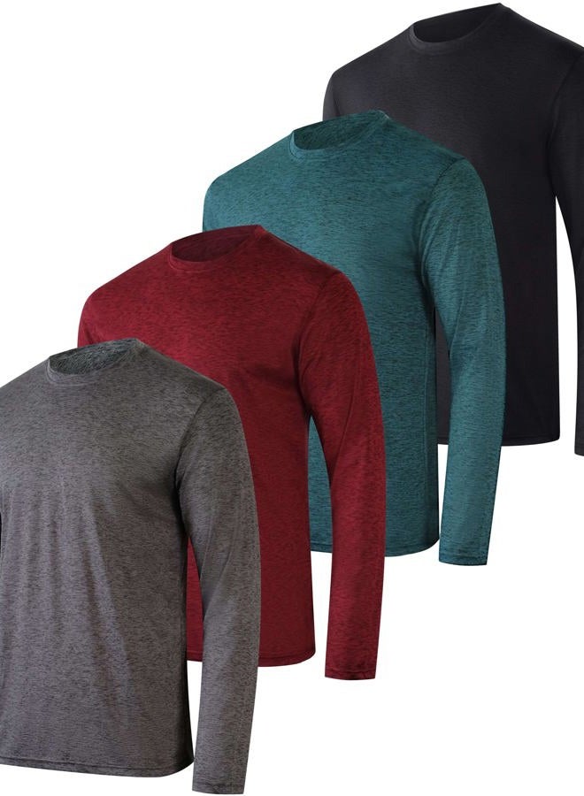 REALESSENTIALS 4 Pack: Men's Dry-Fit Moisture Wicking Performance Long Sleeve T-Shirt, UV Sun Protection Outdoor Active Top, Set B, XL - Image 1