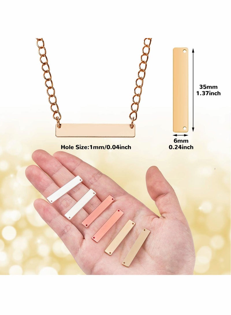 30 Piece Rectangle Metal Stamping Blank Brass Stamping Tag Pendant Stamping Blank Pendant Charm Horizontal Pendant Name Tag with Storage Box for DIY Bracelet Necklace