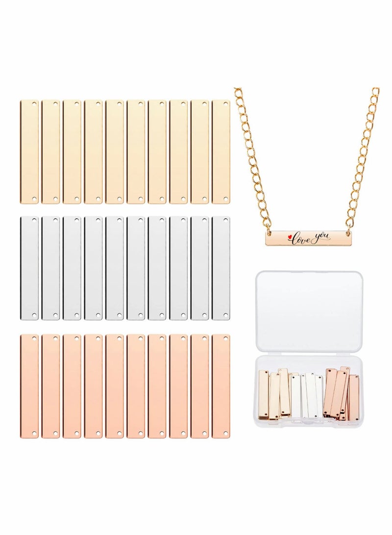 30 Piece Rectangle Metal Stamping Blank Brass Stamping Tag Pendant Stamping Blank Pendant Charm Horizontal Pendant Name Tag with Storage Box for DIY Bracelet Necklace
