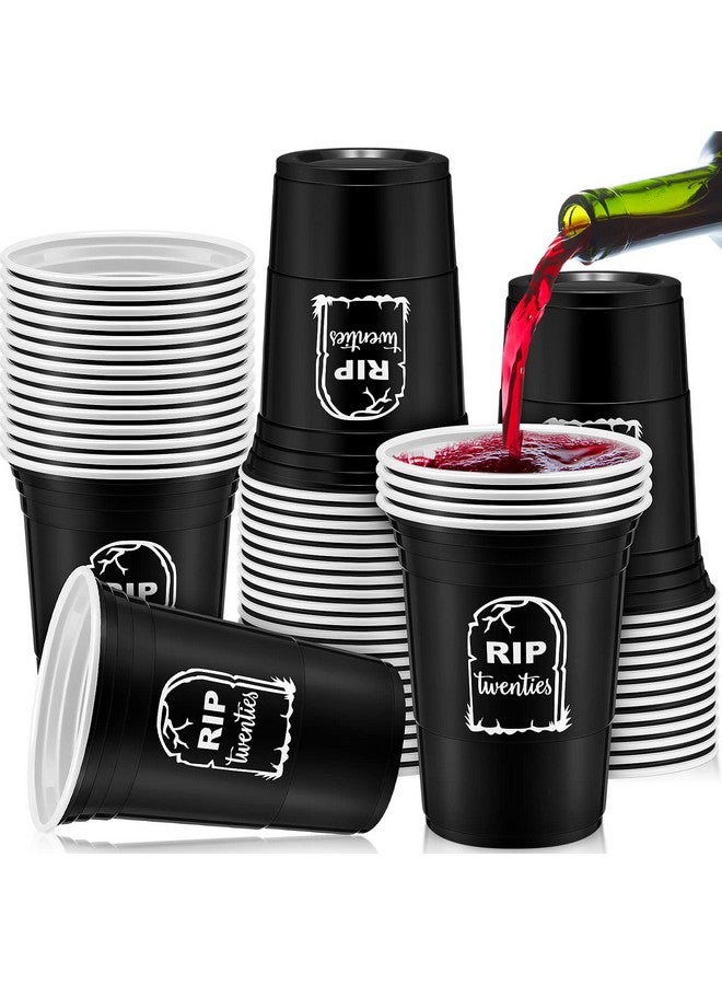 Rtteri 48 Pack Death To My 20S Disposable Party Plastic Cups 16 Oz Rip To My 20S Birthday Decorations 30Th Birthday Black Cups Rip Twenties Birthday Decorations Cups For 30Th Birthday Party Supplies - Image 1