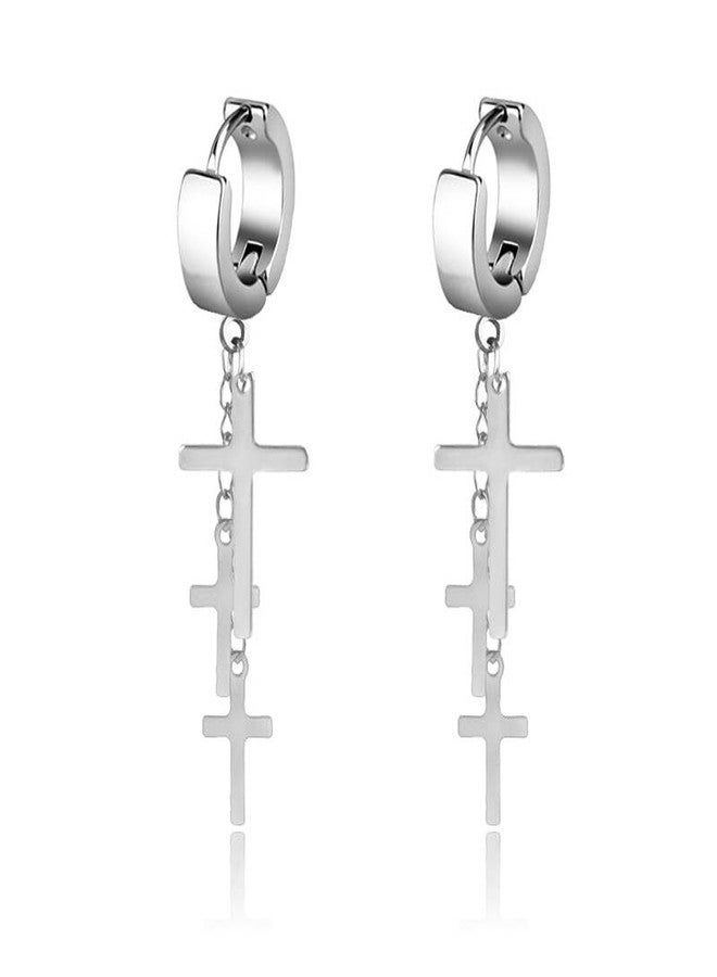 VIEN Gothic Earring Cross Earrings for Men Dangle Hinged Hoop Huggie Earrings Stainless Steel Hoop Earring - Image 1