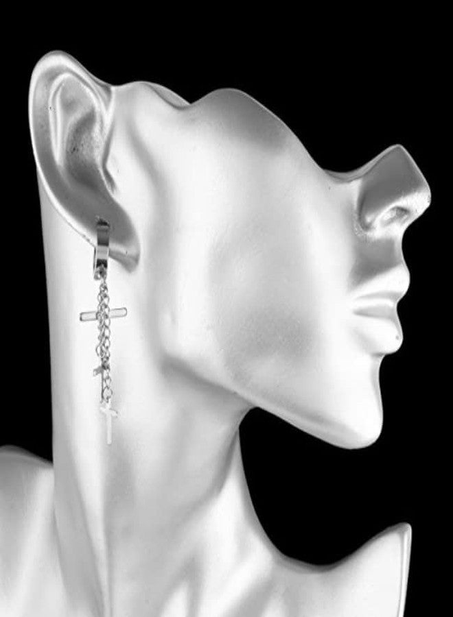 VIEN Gothic Earring Cross Earrings for Men Dangle Hinged Hoop Huggie Earrings Stainless Steel Hoop Earring - Image 2