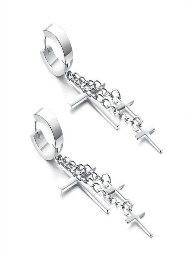 VIEN Gothic Earring Cross Earrings for Men Dangle Hinged Hoop Huggie Earrings Stainless Steel Hoop Earring - Image 3