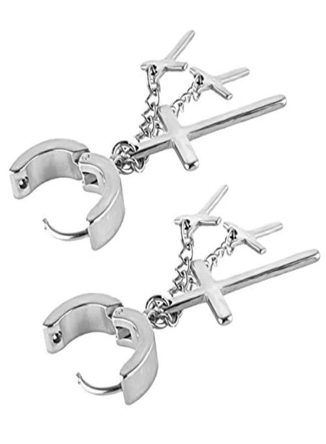 VIEN Gothic Earring Cross Earrings for Men Dangle Hinged Hoop Huggie Earrings Stainless Steel Hoop Earring - Image 4
