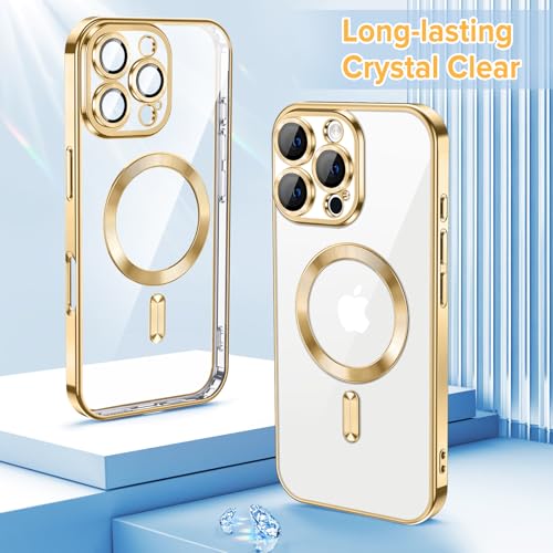 Hython Magnetic Clear for iPhone 16 Pro Case with Camera Lens Protector [Compatible with MagSafe] Luxury Plating Edge Slim Soft TPU Cover Protective Phone Case for iPhone 16 Pro 6.3", Gold - Image 2