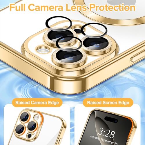 Hython Magnetic Clear for iPhone 16 Pro Case with Camera Lens Protector [Compatible with MagSafe] Luxury Plating Edge Slim Soft TPU Cover Protective Phone Case for iPhone 16 Pro 6.3", Gold - Image 4