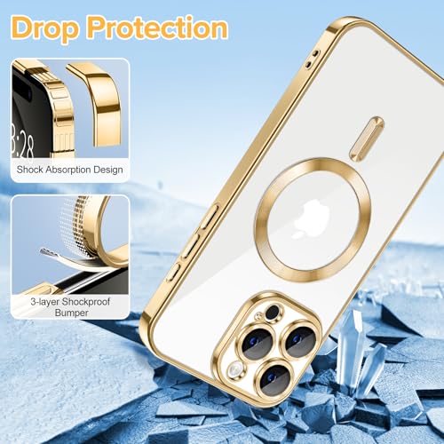 Hython Magnetic Clear for iPhone 16 Pro Case with Camera Lens Protector [Compatible with MagSafe] Luxury Plating Edge Slim Soft TPU Cover Protective Phone Case for iPhone 16 Pro 6.3", Gold - Image 5