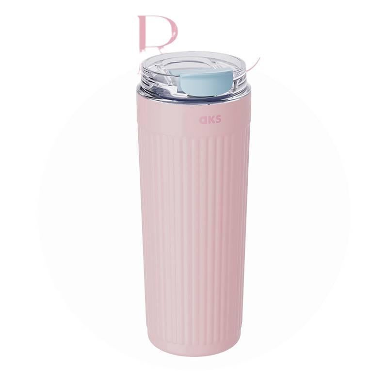 كوب قهوة بغطاء بشفاط ومناسب لحامل الأكواب من ستانلس ستيل، 550 ml مع غطاء بقشة من الستانلس ستيل - Image 1
