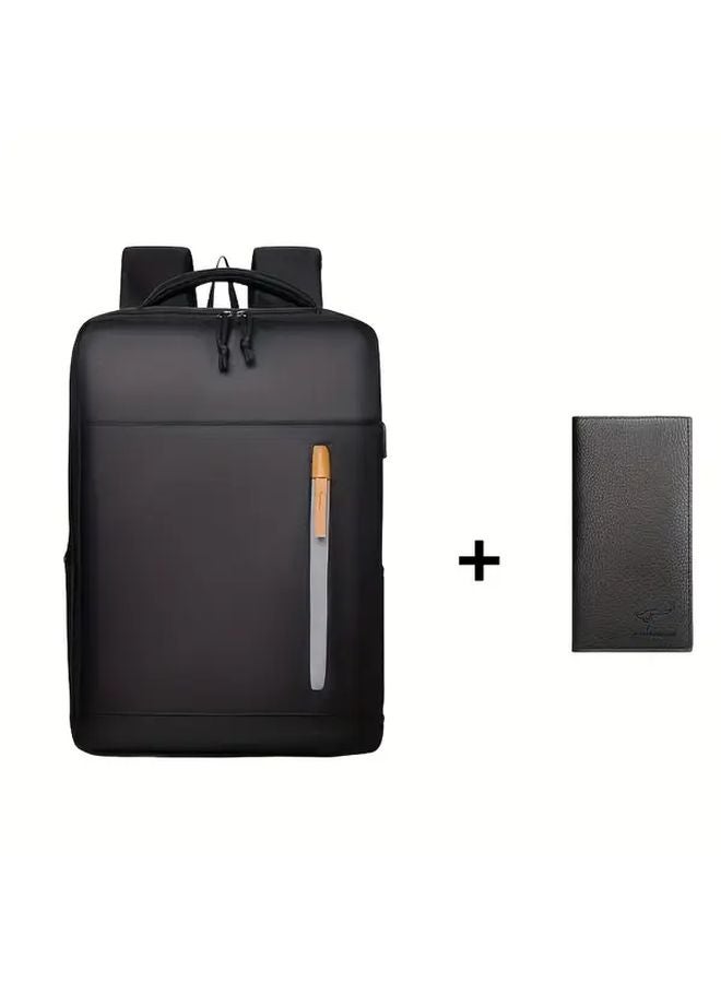 Black Expandable Airplane Approved Laptop Backpack With Wallet 15 Inch - Image 1