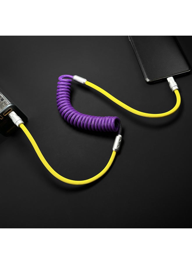 Generic Color Matching Spring Data Cable For Apple For Iphone For Huawei For Xiaomi And Other Mobile Phones Fast Charging Car Keyboard-Color:USB To For Iphone 12W-Model:Spring Purple + Goose Yellow  - Image 1