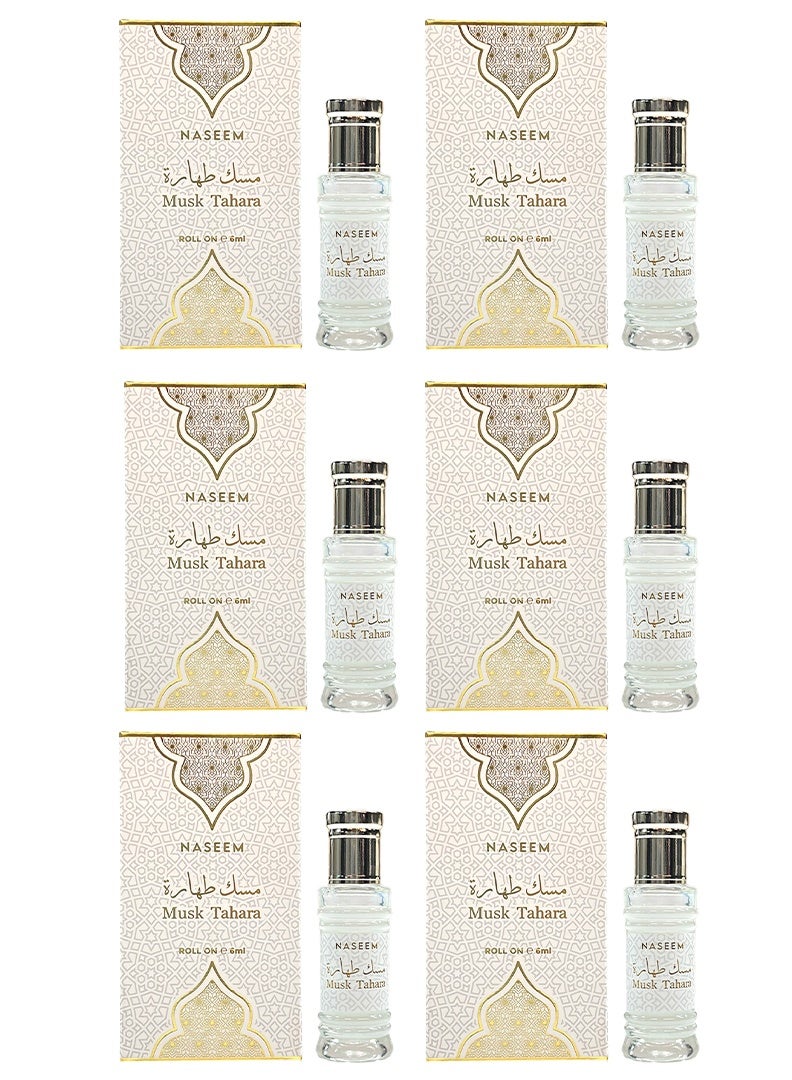 Musk Tahara White Perfume Oil Roll-On for Men & Women - 6ml (Pack of 6)