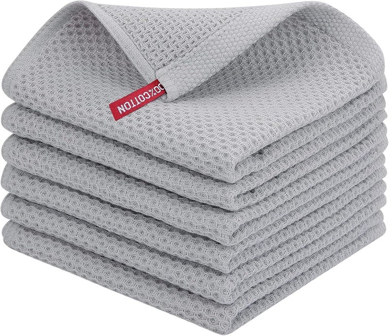 Homaxy 100% Cotton Waffle Weave Kitchen Dish Cloths, Ultra Soft Absorbent Quick Drying Dish Towels, 12x12 Inches, 6-Pack, Light Gray - Image 1