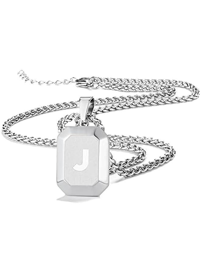 Graduation Gift sInitial A-Z Letter Necklace for Men Boys Kids Teen, Stainless Steel American Flag Dog Tag Pendent Chain Jewelry Fathers Day Dad Gifts Graduation Easter Gifts- 24Inches  - Image 1