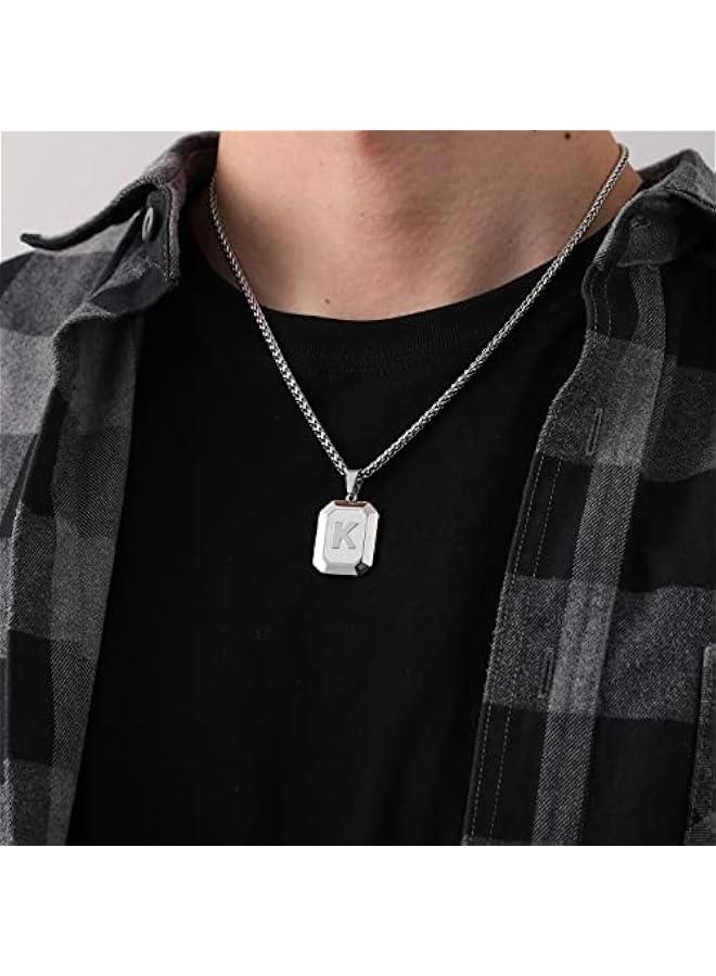 Graduation Gift sInitial A-Z Letter Necklace for Men Boys Kids Teen, Stainless Steel American Flag Dog Tag Pendent Chain Jewelry Fathers Day Dad Gifts Graduation Easter Gifts- 24Inches  - Image 2