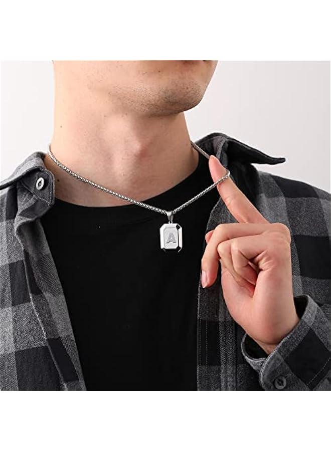 Graduation Gift sInitial A-Z Letter Necklace for Men Boys Kids Teen, Stainless Steel American Flag Dog Tag Pendent Chain Jewelry Fathers Day Dad Gifts Graduation Easter Gifts- 24Inches  - Image 3