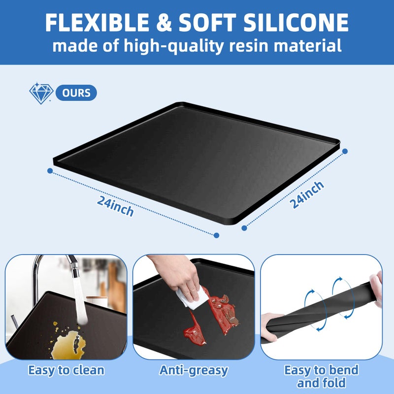 Flamiracle Mini Fridge Stand with Silicone Mat, Adjustable Refrigerator Stand with 4 Stainless steel Feet, 24''x 24'' Dorm Fridge Stand Protect From Appliance Leaks for Fridge, Washer, Dryer (7.3"-8.5" High) - Image 2