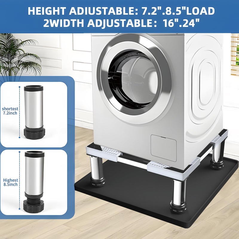 Flamiracle Mini Fridge Stand with Silicone Mat, Adjustable Refrigerator Stand with 4 Stainless steel Feet, 24''x 24'' Dorm Fridge Stand Protect From Appliance Leaks for Fridge, Washer, Dryer (7.3"-8.5" High) - Image 4