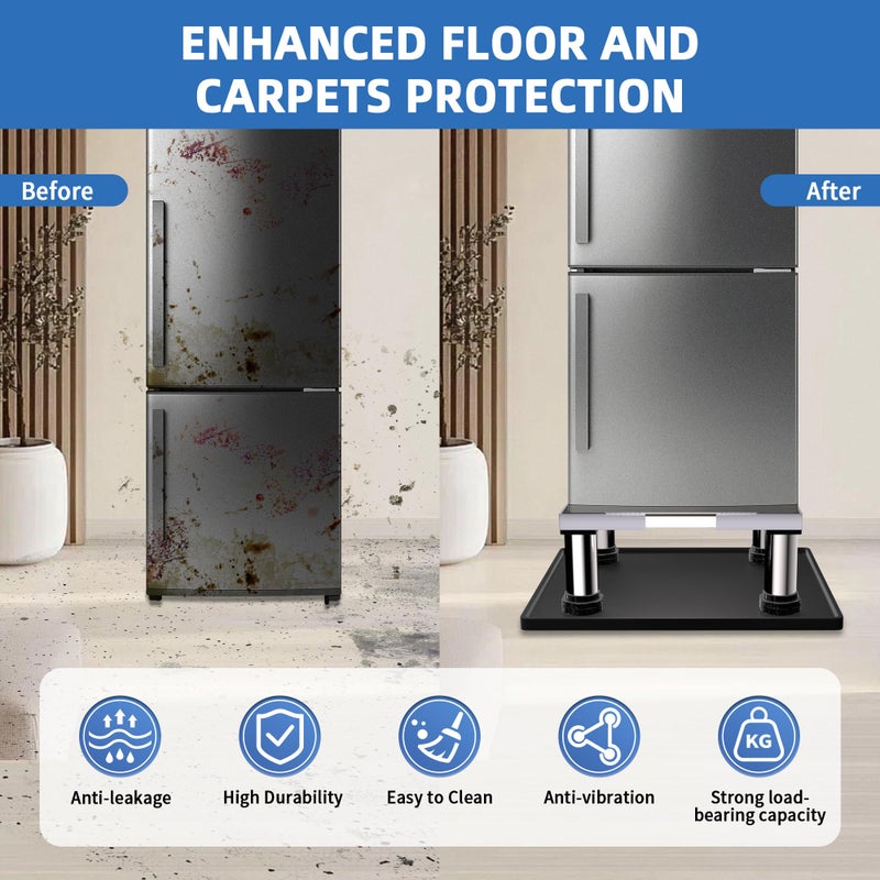 Flamiracle Mini Fridge Stand with Silicone Mat, Adjustable Refrigerator Stand with 4 Stainless steel Feet, 24''x 24'' Dorm Fridge Stand Protect From Appliance Leaks for Fridge, Washer, Dryer (7.3"-8.5" High) - Image 3