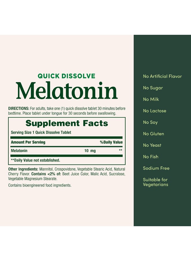 NATURE'S BOUNTY Melatonin, 100% Drug Free Sleep Aid, Dietary Supplement, Promotes Relaxation and Sleep Health, 10mg, 45 Quick Dissolve Tablets - Image 2