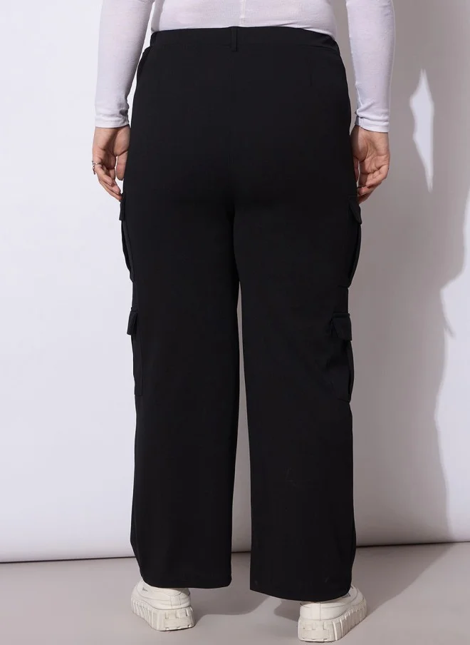 SASSAFRAS Black Regular Fit Cargos Trousers for Women