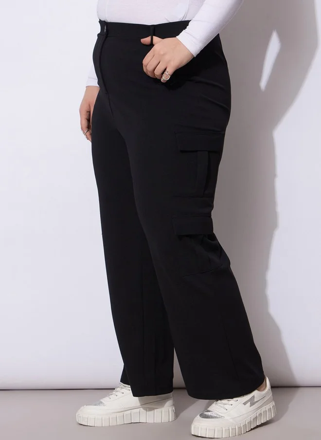 SASSAFRAS Black Regular Fit Cargos Trousers for Women