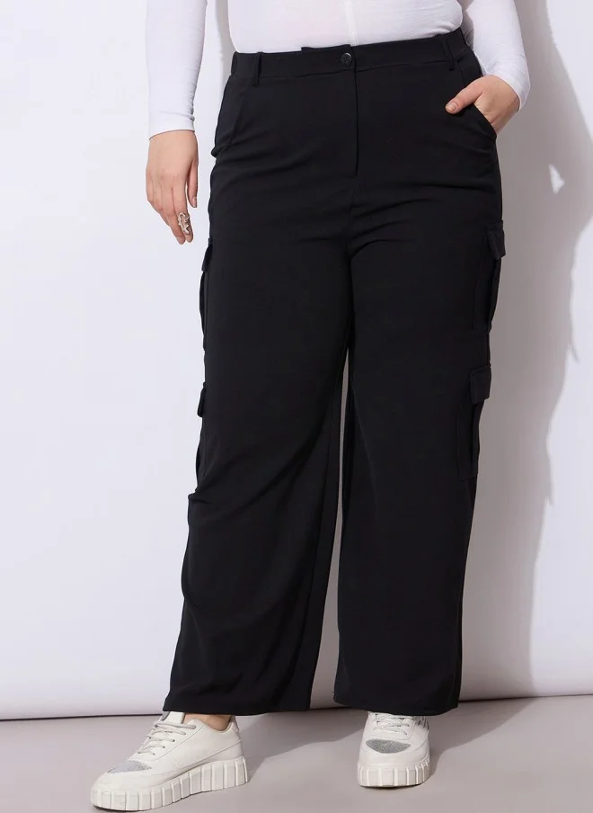 SASSAFRAS Black Regular Fit Cargos Trousers for Women