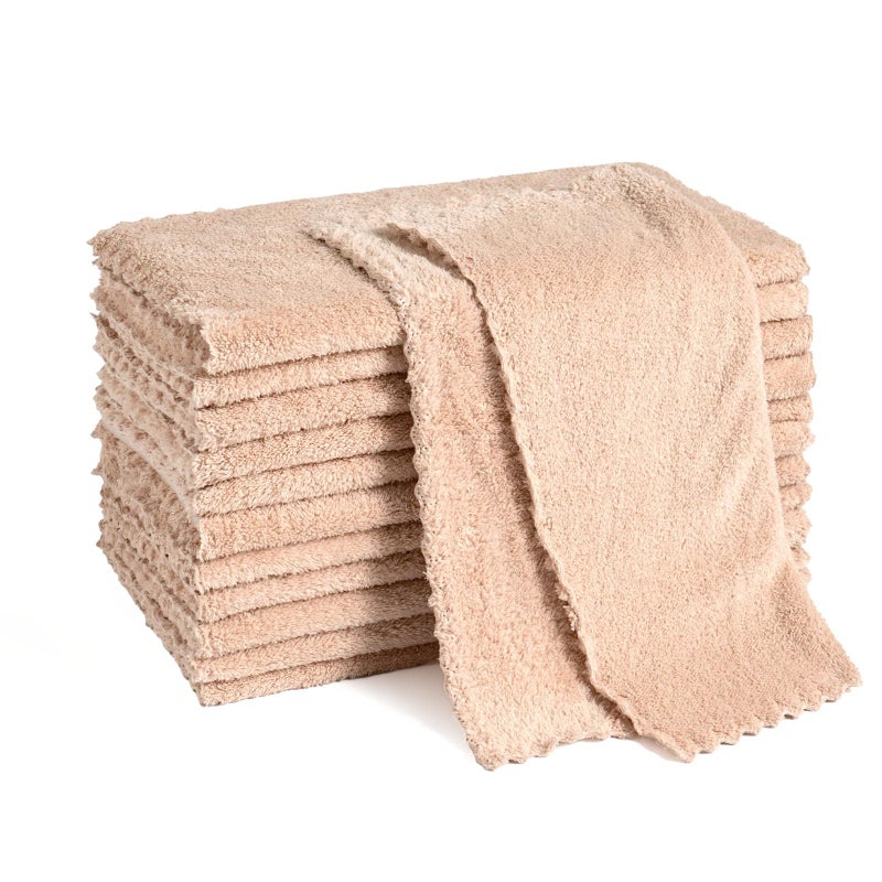 Neessno 12 Pack Cleaning Cloth,Ultra Soft Absorbent Quick Drying Microfiber Cleaning Rags,No Scratches,Reusable,Washable,Lint Free Cleaning Towels for Kitchen,Window,Glass,car,11.8"Ã—11.8"(Camel) - Image 1