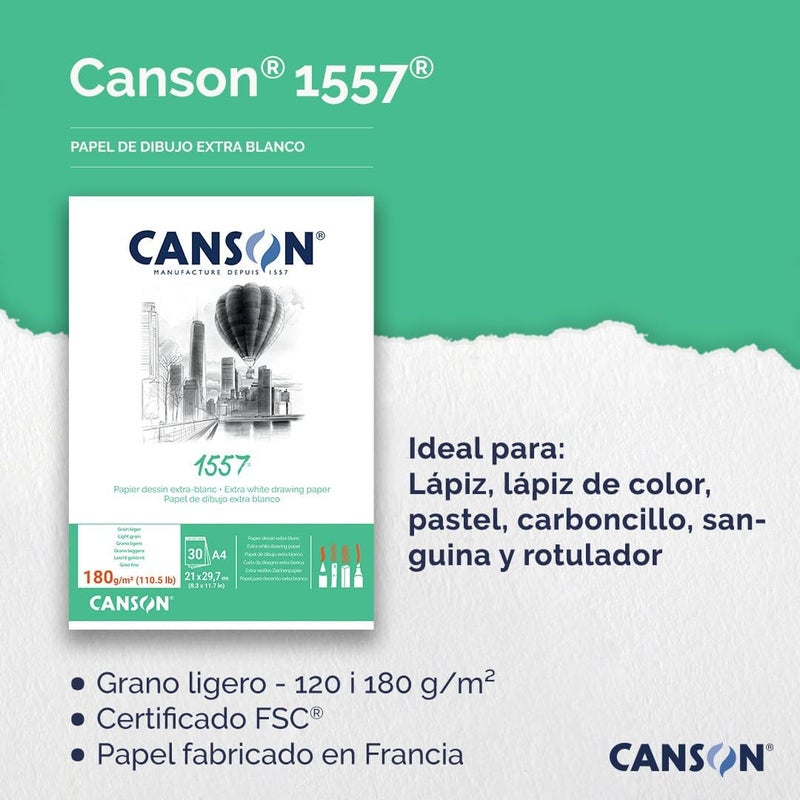 CANSON ورق كانسون 1557 أبيض إضافي 120 جرام A3 للرسم خفيف الحبيبات 50 ورقة مثالي للفنانين المحترفين والرسامين - Image 5