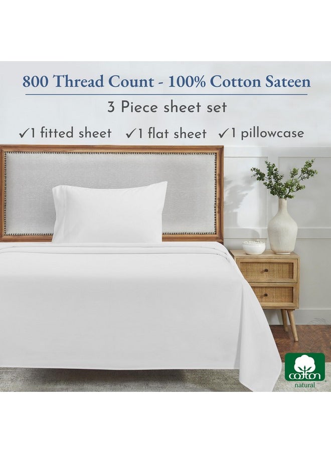 California Design Den - California Design Den Luxury Twin Bed Sheets Set - Buttery Soft 800 Thread Count, 100% Cotton Sheets Sateen - Beats Fake Egyptian Claim, Includes Deep Pocket Fitted Sheet, Twin Sheets (White) - Image 1