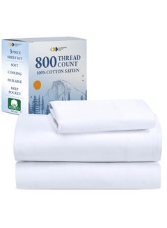 California Design Den Luxury Twin Bed Sheets Set - Buttery Soft 800 Thread Count, 100% Cotton Sheets Sateen - Beats Fake Egyptian Claim, Includes Deep Pocket Fitted Sheet, Twin Sheets (White)