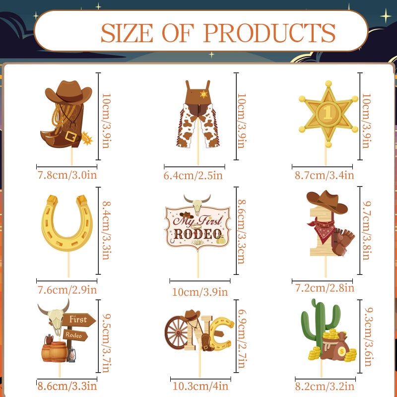 Wxiben My First Rodeo Decorations Boy - Wxiben 36PCS First Rodeo Birthday Decorations Boy Cowboy Hats Cupcake Toppers Cowboy Birthday Brown Cupcake Pick Decor Western Theme 1st Birthday Party Supplies - Image 3