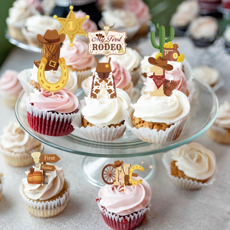 Wxiben My First Rodeo Decorations Boy - Wxiben 36PCS First Rodeo Birthday Decorations Boy Cowboy Hats Cupcake Toppers Cowboy Birthday Brown Cupcake Pick Decor Western Theme 1st Birthday Party Supplies - Image 5